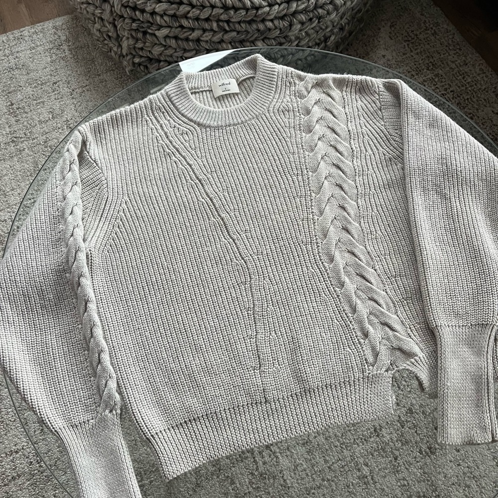 Aritzia Wilfred Lonell new Gray Cable Knit Merino Wool Cozy Sweater Size S